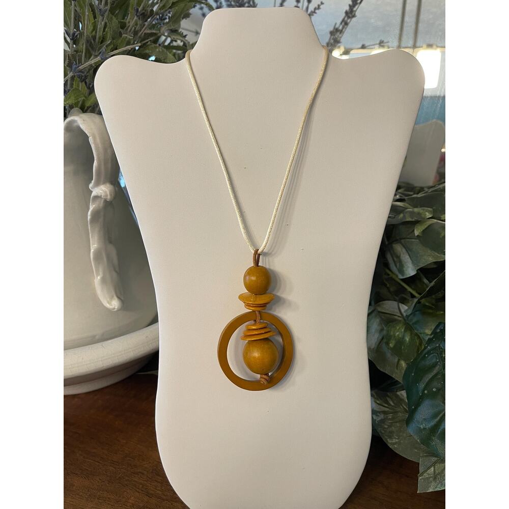 Vintage‎ Directions Wood Pendant Necklace on Cord